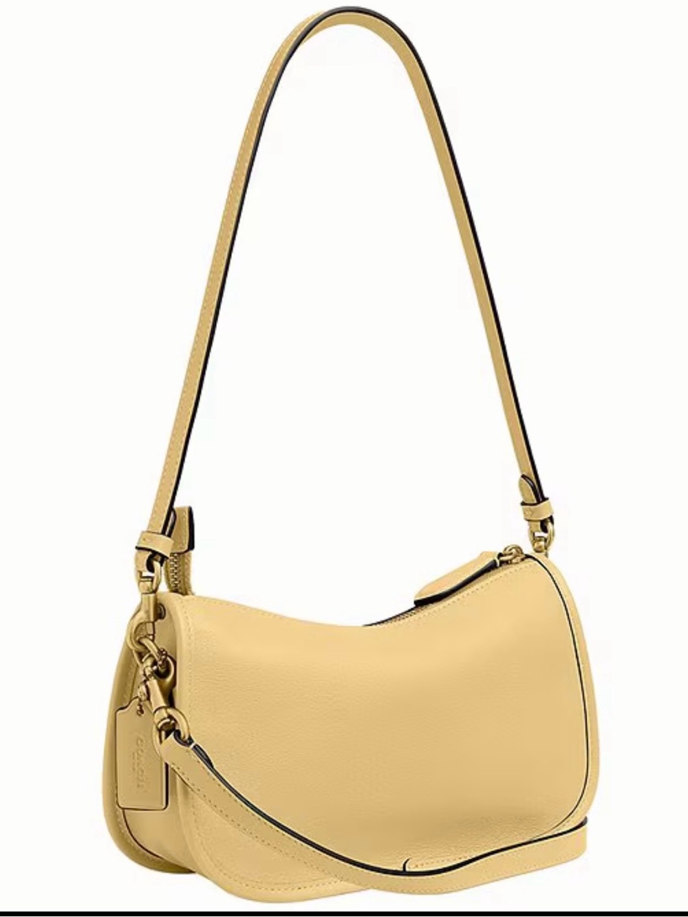 Coach Pale Yellow Leather Shoulder Bag with Gold Hardware - Picture 2 of 7